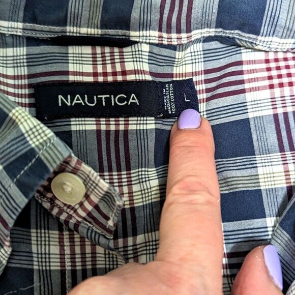 Men's Nautica Plaid Shirt - Short Sleeve Button Down 100% Cotton Shirt - Picture 9 of 11